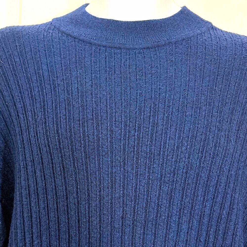 J. Ferrar Merino Wool Rib Knit Crewneck Pullover Sweater Blue 2XL Flaw see pic